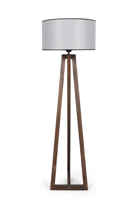 Opviq Lámpara de Pie de Madera Nogal y Gris con Pantalla de Tela